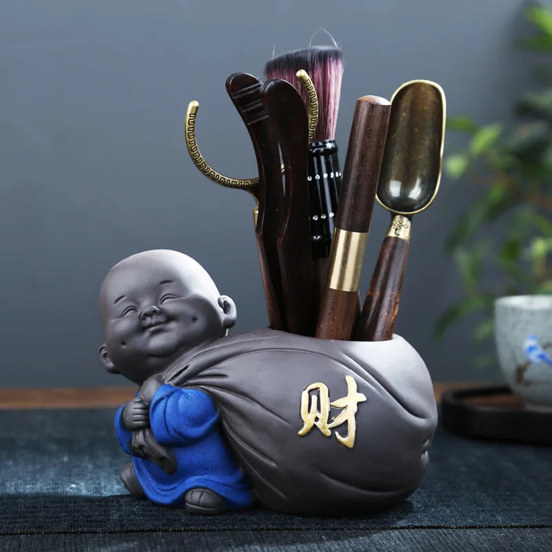 Zisha Little Monk Tea Ceremony Accessories Six Gentlemen Set Kung Fu Tea Set Accessories Ebony Wood Tea Clip Decoration