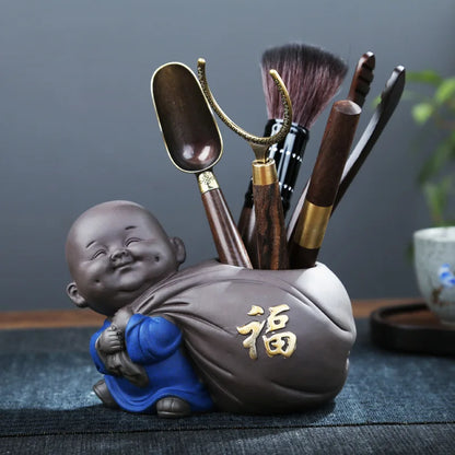 Zisha Little Monk Tea Ceremony Accessories Six Gentlemen Set Kung Fu Tea Set Accessories Ebony Wood Tea Clip Decoration