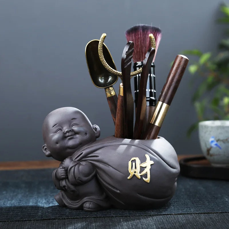 Zisha Little Monk Tea Ceremony Accessories Six Gentlemen Set Kung Fu Tea Set Accessories Ebony Wood Tea Clip Decoration