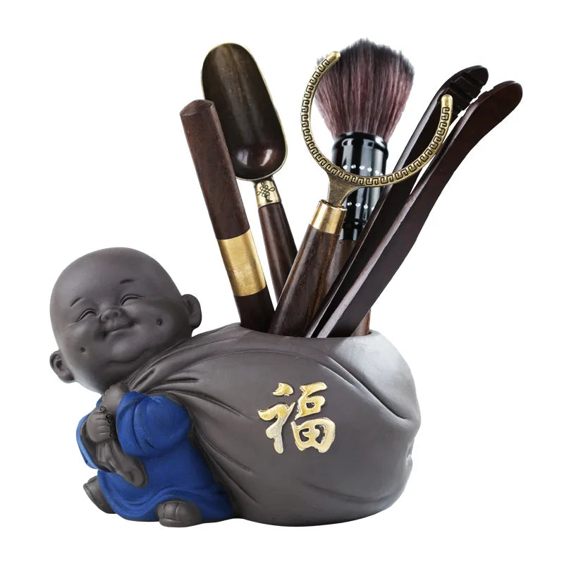 Zisha Little Monk Tea Ceremony Accessories Six Gentlemen Set Kung Fu Tea Set Accessories Ebony Wood Tea Clip Decoration