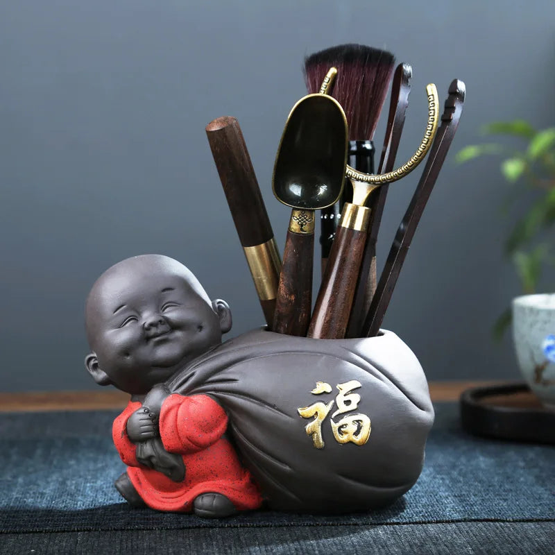 Zisha Little Monk Tea Ceremony Accessories Six Gentlemen Set Kung Fu Tea Set Accessories Ebony Wood Tea Clip Decoration