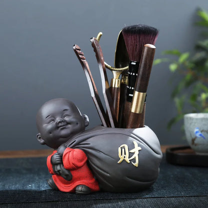 Zisha Little Monk Tea Ceremony Accessories Six Gentlemen Set Kung Fu Tea Set Accessories Ebony Wood Tea Clip Decoration