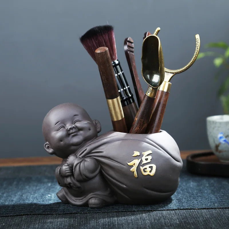 Zisha Little Monk Tea Ceremony Accessories Six Gentlemen Set Kung Fu Tea Set Accessories Ebony Wood Tea Clip Decoration