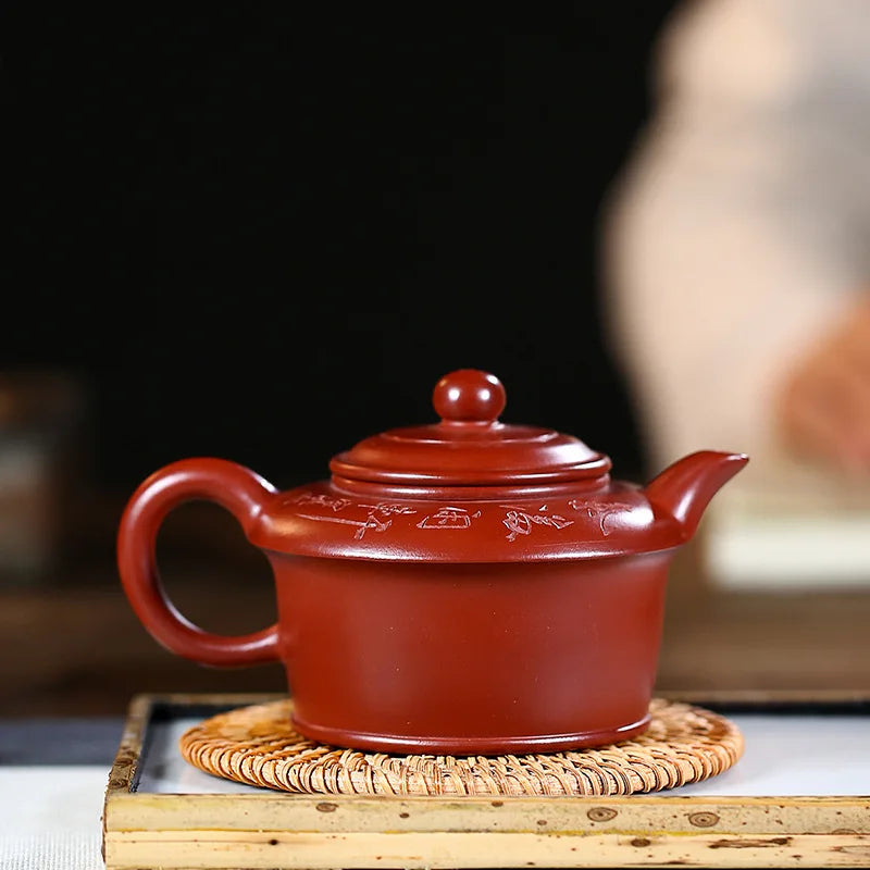 Zisha Pot Yixing, Famous Hand-painted High Virtual Flat Pot, Raw Ore Dahongpao Kung Fu Tea Set, Handmade Teapot