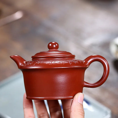 Zisha Pot Yixing, Famous Hand-painted High Virtual Flat Pot, Raw Ore Dahongpao Kung Fu Tea Set, Handmade Teapot