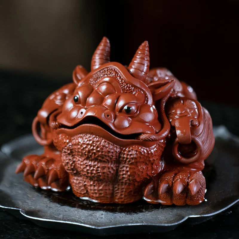 Zisha Tea Pet Dahongpao Tea Set Accessories Zhaocai Niujin Toad Three Legged Toad Niutoad Sculpture Wholesale Pets Teaware Bar