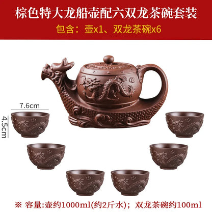 Zisha Teapot Tea Set Large Capacity Chinese Vermilion Teapot Single Pot Kung Fu Tea Set Teaware Kitchen Dining Bar Home Garden