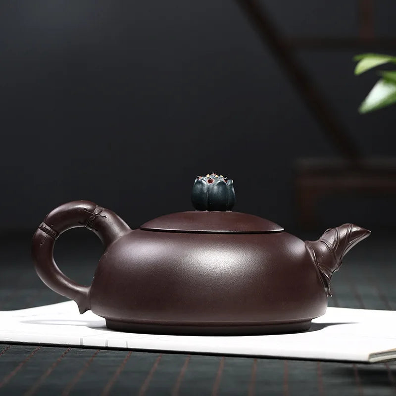 Zisha Teapot Wholesale Factory Old Yixing Clay Raw Ore Relief Lotus Crescent Pot Teapot Rain Medium Sand Factory One Piece Drops