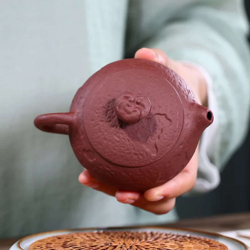 Zisha Teapot Yixing Handmade Pot, Kung-Fu Teaware, Purple Clay Drinkware for Puer Chinese Tea Lucidum, Spring Tea Pot