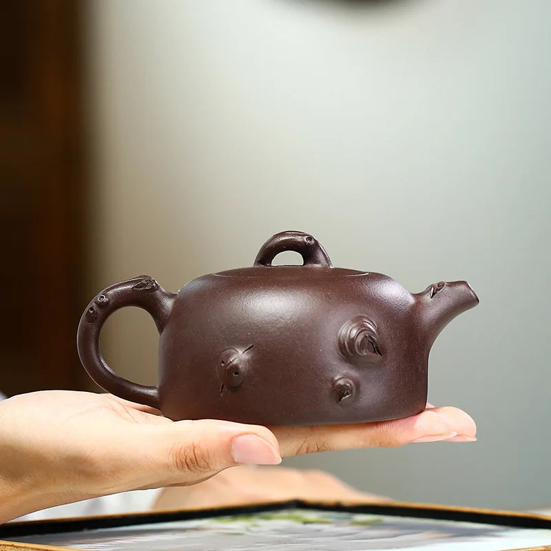 Zisha Teapot Yixing Handmade Pot, Kung-Fu Teaware, Purple Clay Drinkware for Puer Green Black Chinese Tea, Squirrel Grape Teapot