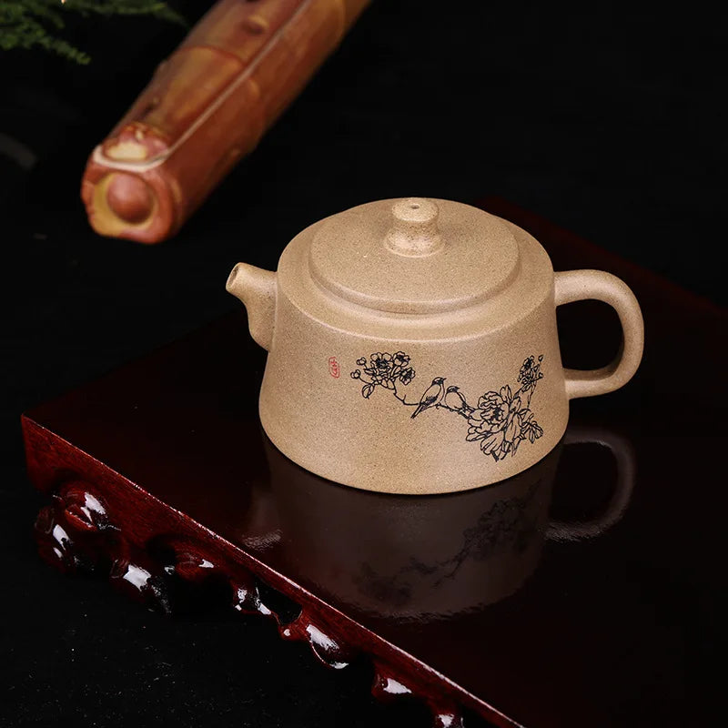 Zisha Teapot Yixing Handmade Pot, Kung-Fu Teaware, Purple Clay Drinkware for Puer Green Black Chinese Tea, Flower Bird Carved