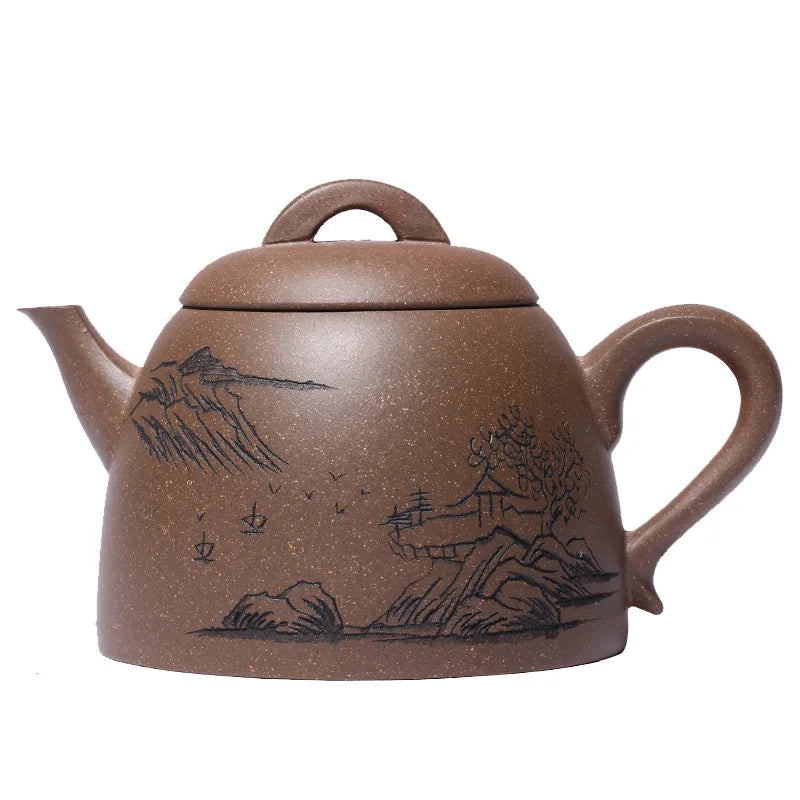 Zisha Teapot Yixing Handmade Pot, Kung-Fu Teaware, Purple Clay Drinkware for Puer Green Black Chinese Tea Landscape