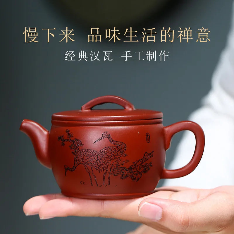 Zisha Teapot Yixing Handmade Pot, Kung-Fu Teaware, Purple Clay Drinkware for Puer Green Black Chinese Tea, Han Tile Pot