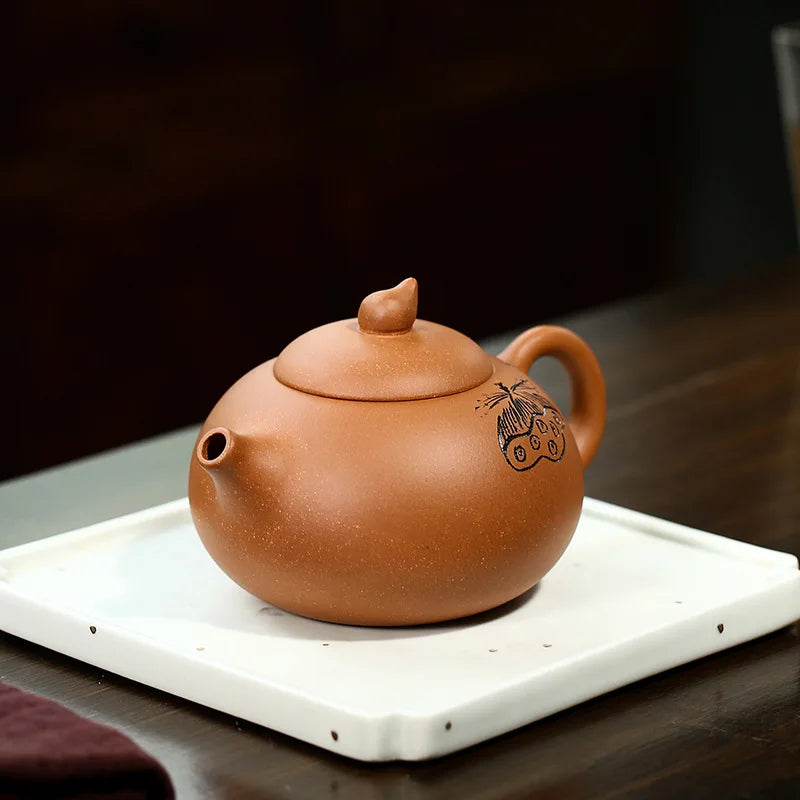 Zisha Teapot Yixing Handmade Pot, Kung-Fu Teaware, Purple Clay Drinkware for Puer Green Black Chinese Tea Descending Mud Lotus