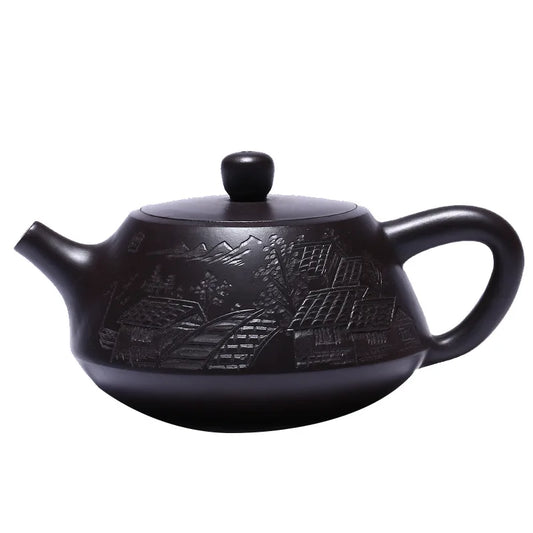 Zisha Teapot Yixing Handmade Pot, Kung-Fu Teaware, Purple Clay Drinkware for Puer Green Black Chinese Tea , 100ml