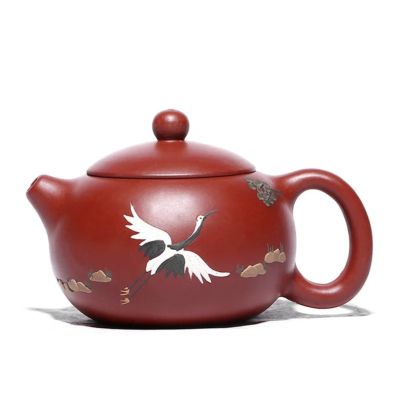 Zisha Teapot Yixing Handmade Pot, Kung-Fu Teaware, Purple Clay Drinkware for Puer Green Black Chinese Tea, Dahongpao Pine Crane