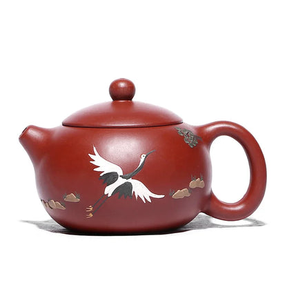 Zisha Teapot Yixing Handmade Pot, Kung-Fu Teaware, Purple Clay Drinkware for Puer Green Black Chinese Tea, Dahongpao Pine Crane