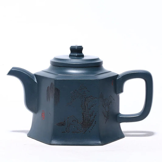 Zisha Teapot Yixing Handmade Pot, Kung-Fu Teaware, Purple Clay Drinkware for Puer Green Black Chinese Tea, Six Square Admiralty