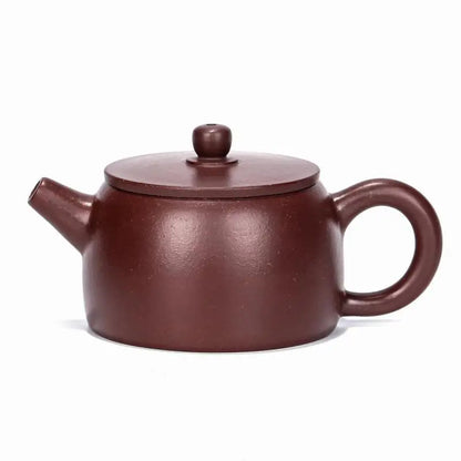 Zisha Teapot with Small Flat Lid, Handmade Pot, Kung-Fu Teaware, Purple Clay Drinkware for Puer Green and Black, Vermilion