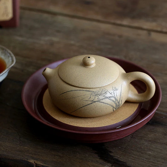 Zisha Yixing raw ore Xishi Huben mountain section clay pure handmade Zisha teapot flat Xishi teapot kungfu tea set