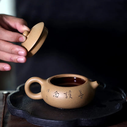 Zisha Yixing raw ore Xishi Huben mountain section clay pure handmade Zisha teapot flat Xishi teapot kungfu tea set