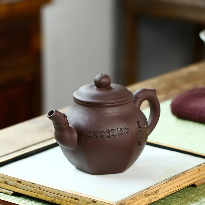 Zisha Zisha Handmade Teapot, 6-Party, Yixing Handmade Pot, Kung-Fu Teaware, Purple Clay Drinkware for Puer Green