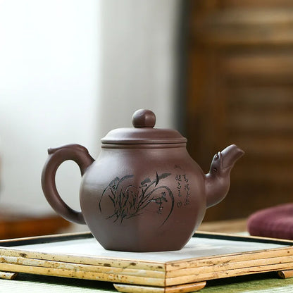 Zisha Zisha Handmade Teapot, 6-Party, Yixing Handmade Pot, Kung-Fu Teaware, Purple Clay Drinkware for Puer Green