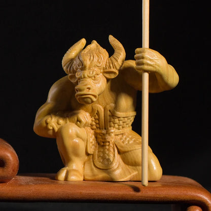 Zodiac Bull Devil Home Decoration Crafts Collection Feng Shui Boxwood Carving Small Ornaments