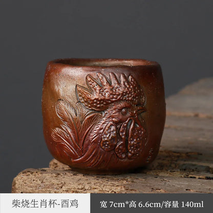 Zodiac Kung Fu Tea Cup Firewood Master Cup Single Cup Stoneware Tea Set Tea Tasting Cup Single Ceramic Tea Bowl