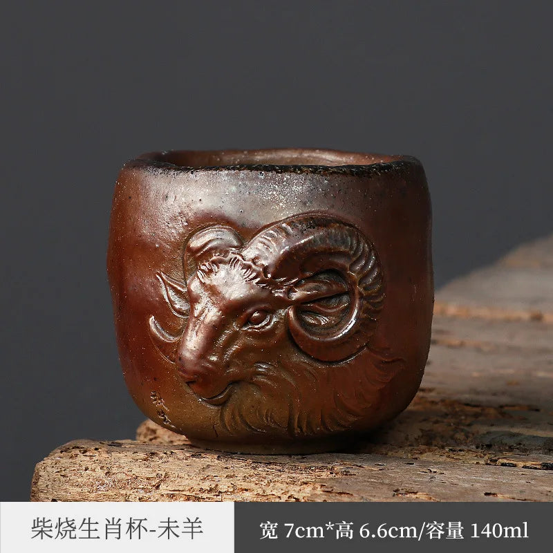 Zodiac Kung Fu Tea Cup Firewood Master Cup Single Cup Stoneware Tea Set Tea Tasting Cup Single Ceramic Tea Bowl