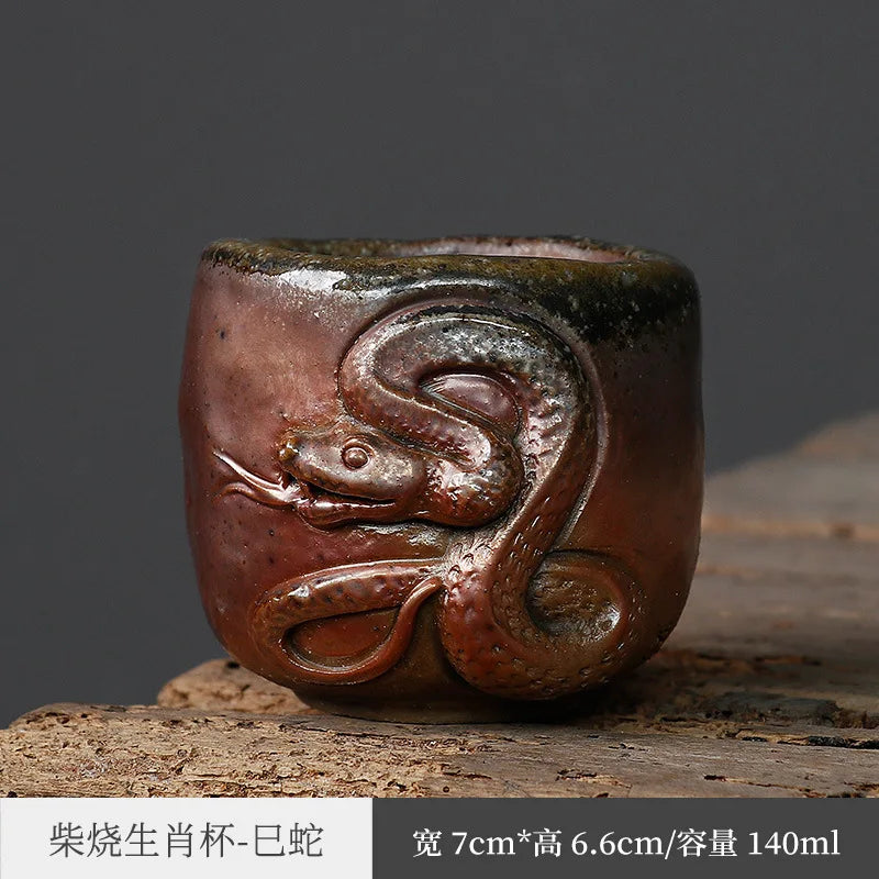 Zodiac Kung Fu Tea Cup Firewood Master Cup Single Cup Stoneware Tea Set Tea Tasting Cup Single Ceramic Tea Bowl