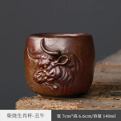 Zodiac Kung Fu Tea Cup Firewood Master Cup Single Cup Stoneware Tea Set Tea Tasting Cup Single Ceramic Tea Bowl