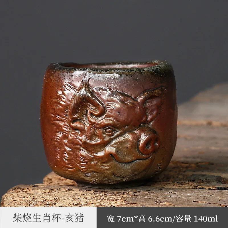 Zodiac Kung Fu Tea Cup Firewood Master Cup Single Cup Stoneware Tea Set Tea Tasting Cup Single Ceramic Tea Bowl