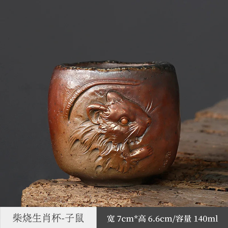 Zodiac Kung Fu Tea Cup Firewood Master Cup Single Cup Stoneware Tea Set Tea Tasting Cup Single Ceramic Tea Bowl