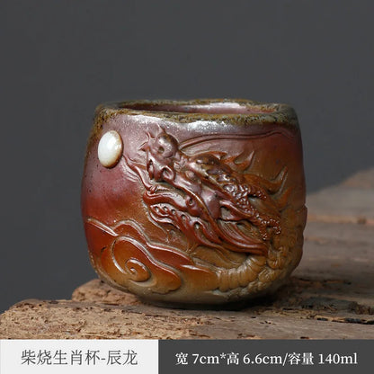 Zodiac Kung Fu Tea Cup Firewood Master Cup Single Cup Stoneware Tea Set Tea Tasting Cup Single Ceramic Tea Bowl