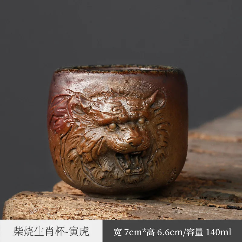 Zodiac Kung Fu Tea Cup Firewood Master Cup Single Cup Stoneware Tea Set Tea Tasting Cup Single Ceramic Tea Bowl