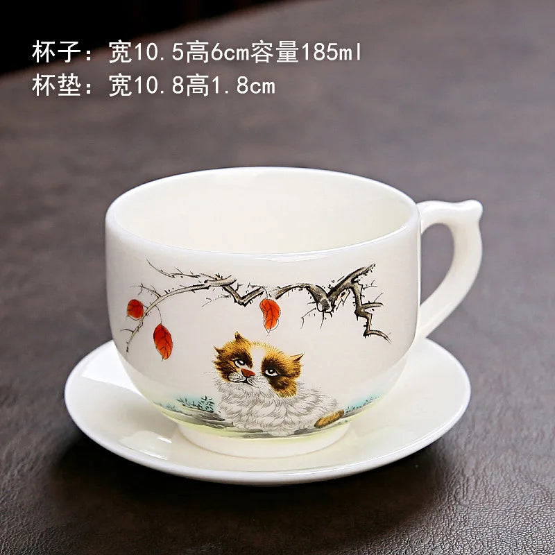 Zodiac Tea Cup Large Ceramic Coffee Cup with Saucer Chinese Tea Cup Master Cup Kung Fu Tea Set White Porcelain Teacup Coffee Mug