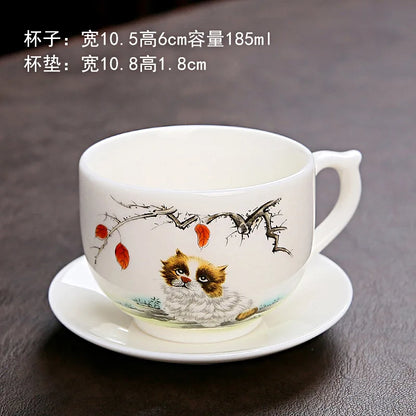 Zodiac Tea Cup Large Ceramic Coffee Cup with Saucer Chinese Tea Cup Master Cup Kung Fu Tea Set White Porcelain Teacup Coffee Mug