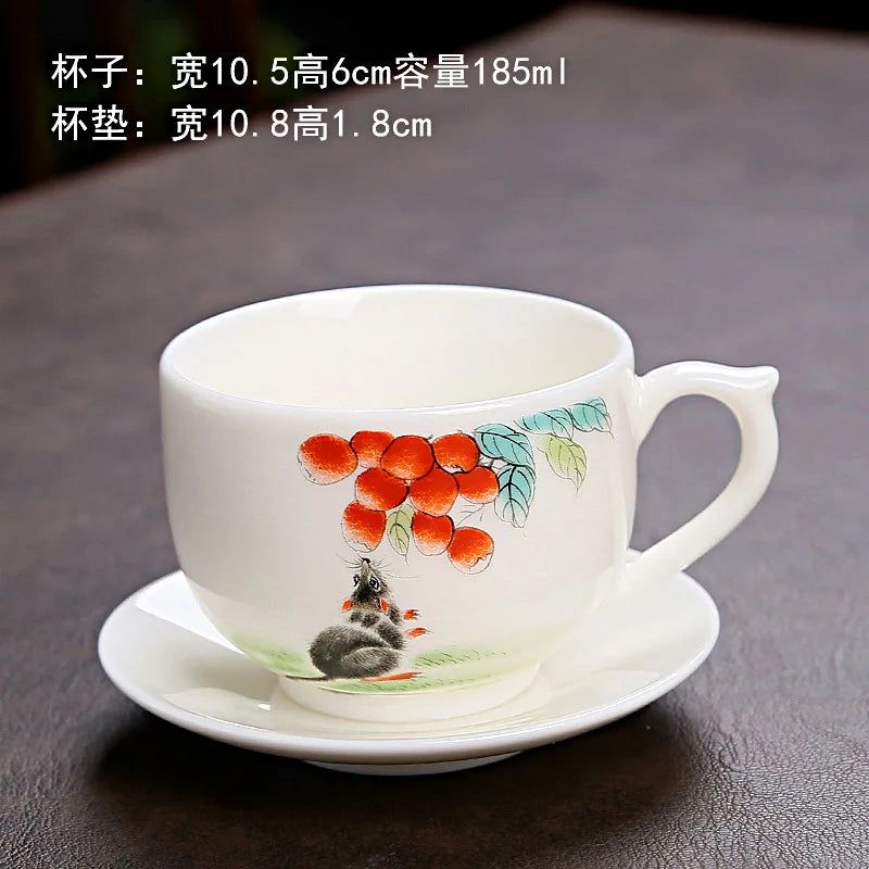 Zodiac Tea Cup Large Ceramic Coffee Cup with Saucer Chinese Tea Cup Master Cup Kung Fu Tea Set White Porcelain Teacup Coffee Mug