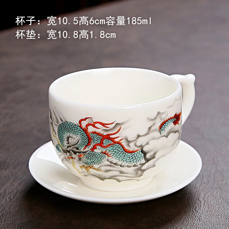 Zodiac Tea Cup Large Ceramic Coffee Cup with Saucer Chinese Tea Cup Master Cup Kung Fu Tea Set White Porcelain Teacup Coffee Mug