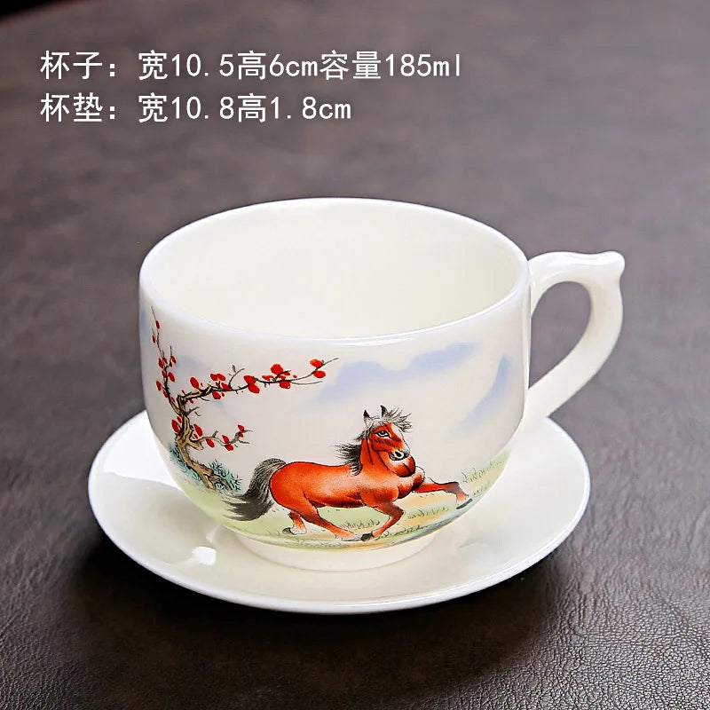 Zodiac Tea Cup Large Ceramic Coffee Cup with Saucer Chinese Tea Cup Master Cup Kung Fu Tea Set White Porcelain Teacup Coffee Mug