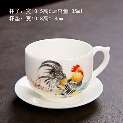 Zodiac Tea Cup Large Ceramic Coffee Cup with Saucer Chinese Tea Cup Master Cup Kung Fu Tea Set White Porcelain Teacup Coffee Mug