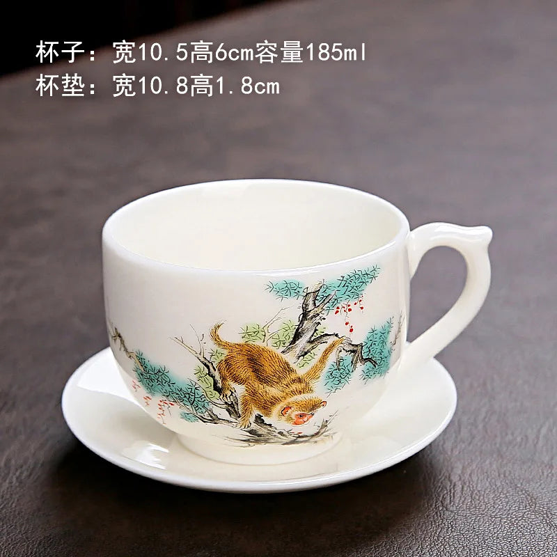 Zodiac Tea Cup Large Ceramic Coffee Cup with Saucer Chinese Tea Cup Master Cup Kung Fu Tea Set White Porcelain Teacup Coffee Mug