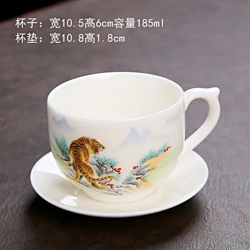 Zodiac Tea Cup Large Ceramic Coffee Cup with Saucer Chinese Tea Cup Master Cup Kung Fu Tea Set White Porcelain Teacup Coffee Mug