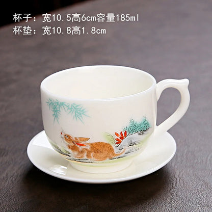 Zodiac Tea Cup Large Ceramic Coffee Cup with Saucer Chinese Tea Cup Master Cup Kung Fu Tea Set White Porcelain Teacup Coffee Mug