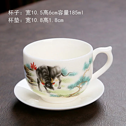 Zodiac Tea Cup Large Ceramic Coffee Cup with Saucer Chinese Tea Cup Master Cup Kung Fu Tea Set White Porcelain Teacup Coffee Mug