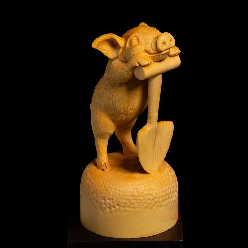 Zodiac pig, hard working pig, lucky pig, boxwood carving, creative solid wood home decoration, ad