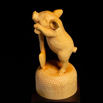 Zodiac pig, hard working pig, lucky pig, boxwood carving, creative solid wood home decoration, ad