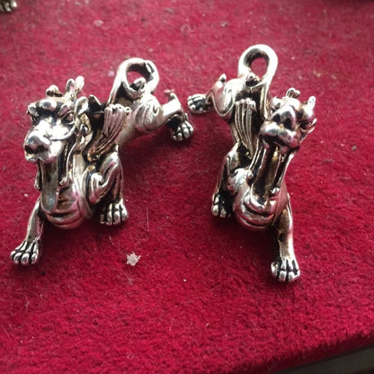 a pair of chinese handwork old miao silver carved wonderful dragon fengshui statue Home decorations metal handicraft