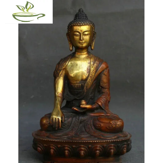 Old Temple Gilded Bronze Sakyamuni Amitabha Dragon Statue